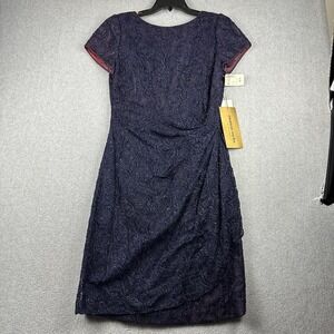 Morton Myles Dress Womens 12 Navy Lace Paisley Sheath Short Sleeve Formal Party